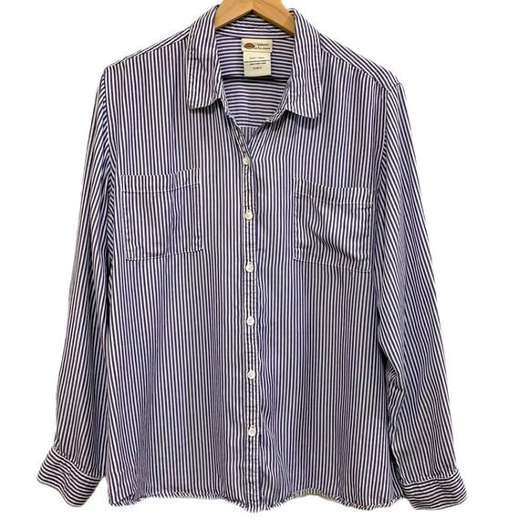 DICKIES Shirt Women’s XL White Blue Pinstripe Button up Pockets. - Picture 1 of 13